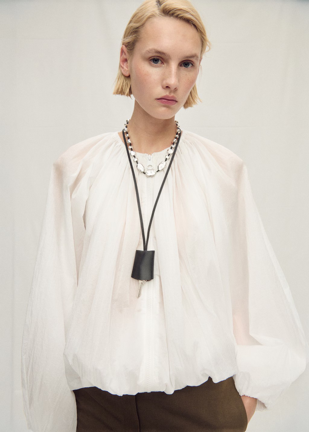 MANGO, Gathered Semi-Transparent Jacket
