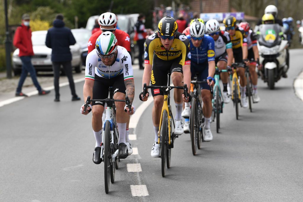 WEVELGEM BELGIUM MARCH 28 Giacomo Nizzolo of Italy and Team Qhubeka Assos during the 83rd GentWevelgem in Flanders Fields 2021 Mens Elite a 254km race from Ypres to Wevelgem GWE21 GWEmen FlandersClassic on March 28 2021 in Wevelgem Belgium Photo by Tim de WaeleGetty Images