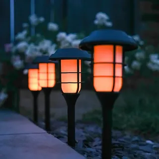 Pack of 4 Solar Powered Flaming Led Garden Stake Lights Decorative Porch Patio Walkway Automatic Led