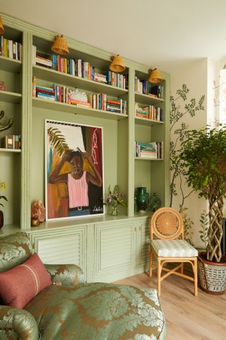 Build in pastel green shelving