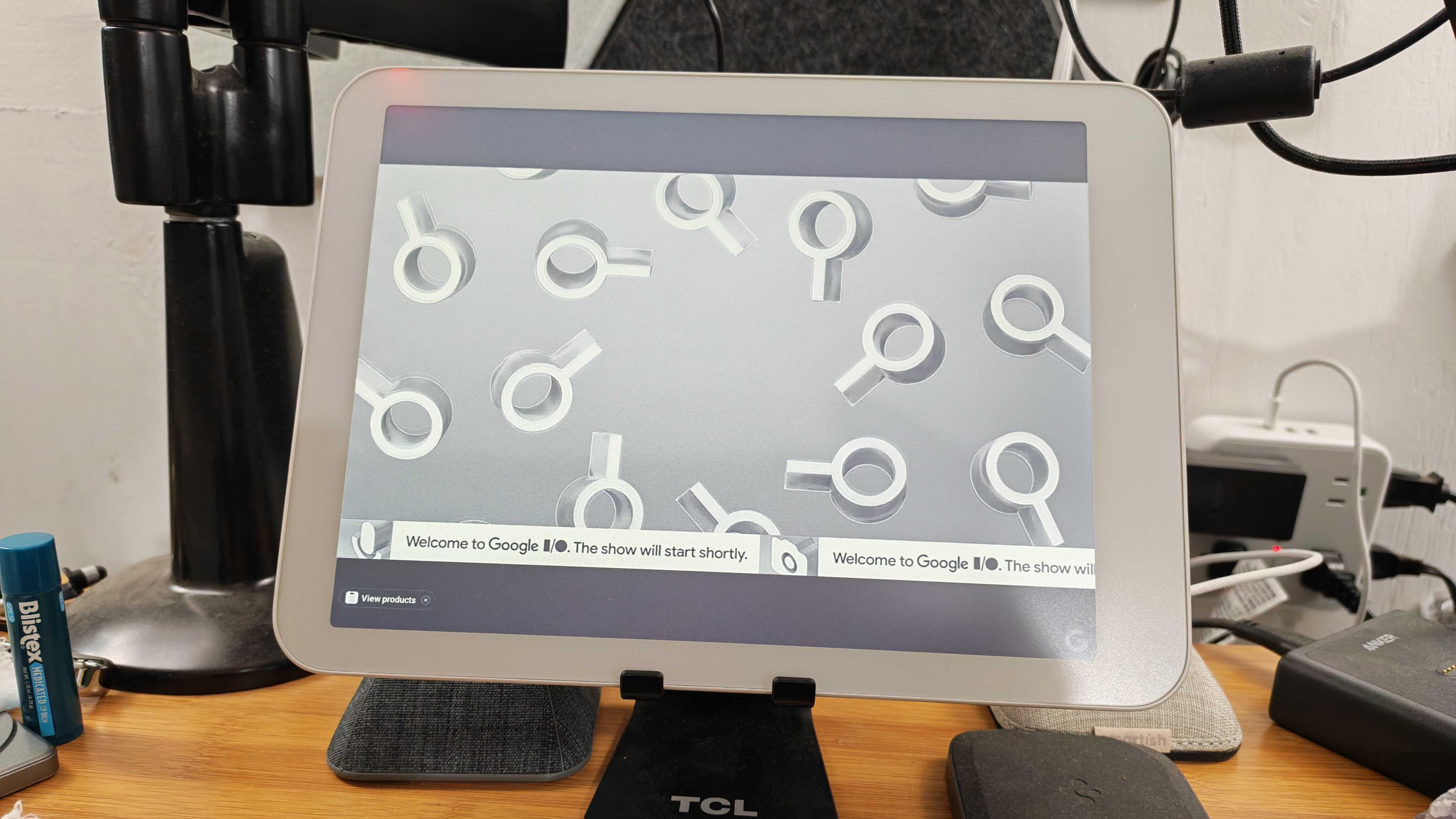 Nick watching I/O 2025 on a e-ink tablet