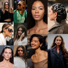 a collage of different women all with brunette hair