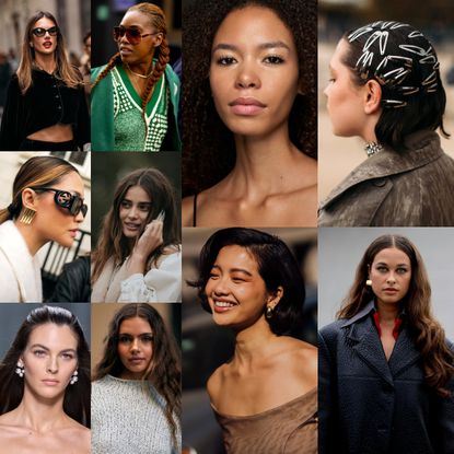 a collage of different women all with brunette hair