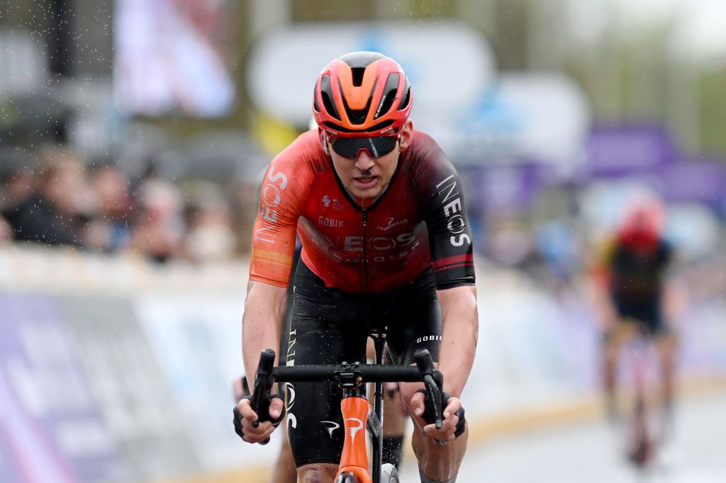 OUDENAARDE BELGIUM MARCH 31 Magnus Sheffield of The United States and Team INEOS Grenadiers crosses the finish line during the 108th Ronde van Vlaanderen Tour des Flandres 2024 Mens Elite a 2708km one day race from Antwerpen to Oudenaarde UCIWT on March 31 2024 in Oudenaarde Belgium Photo by Dario BelingheriGetty Images