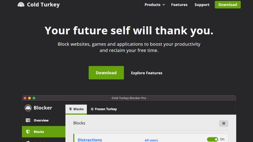 Website screenshot of Cold Turkey (July, 2025)