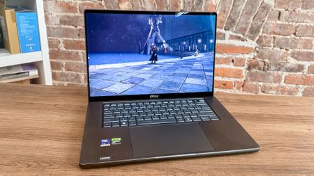 The MSI Stealth 16 AI+ (2026) on a table