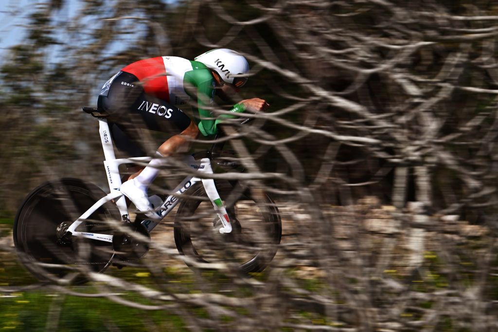ALBUFEIRA PORTUGAL FEBRUARY 17 Filippo Ganna of Italy and Team INEOS Grenadiers sprints during the 50th Volta ao Algarve em Bicicleta 2024 Stage 4 a 22km individual time trial in Albufeira on February 17 2024 in Albufeira Portugal Photo by Dario BelingheriGetty Images