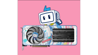 A photo of an RTX 3060 against a pink background