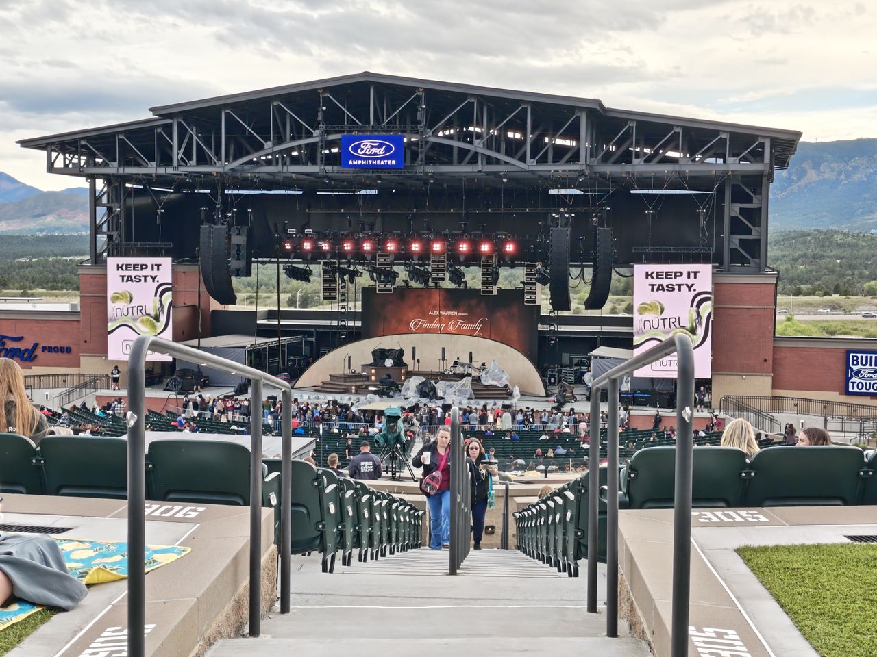Photos of a stage at an outdoor concert