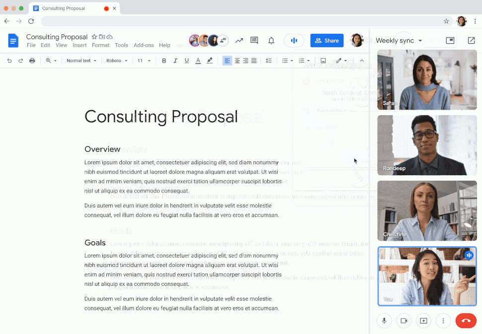 Google Docs join a Meet call