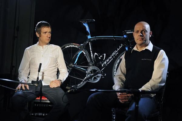 Team Sky's latest signee, Bradley Wiggins, and team manager David Brailsford meet the press on Thursday.