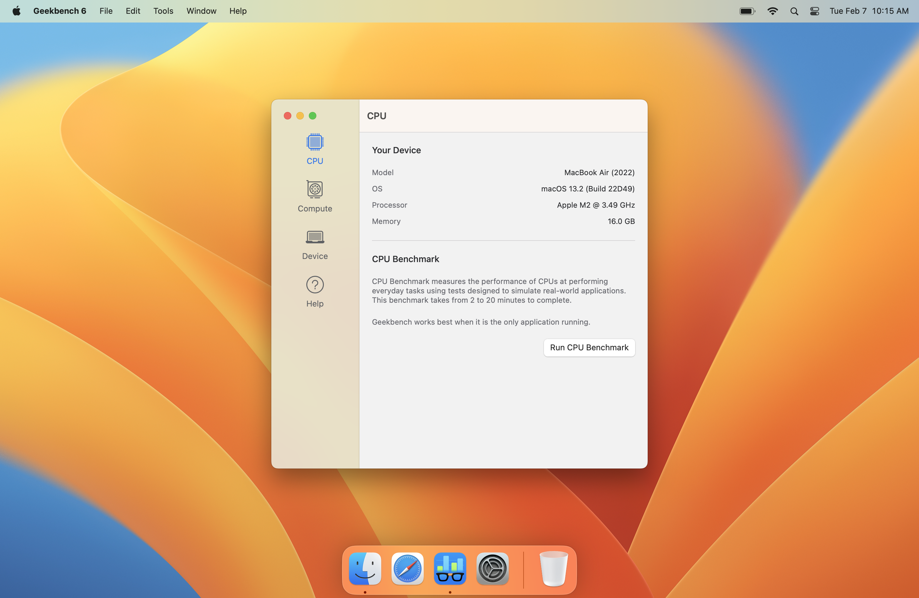 Geekbench 6 running on macOS