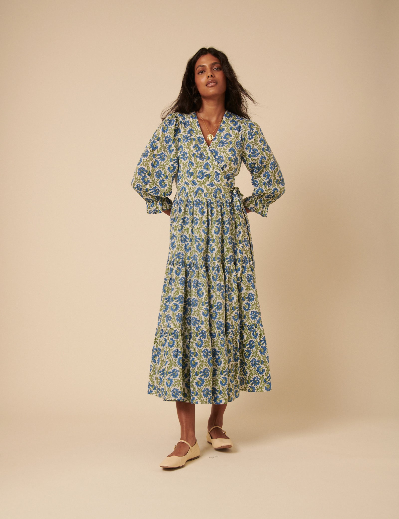 Blue and Green Printed Luna Midi Dress