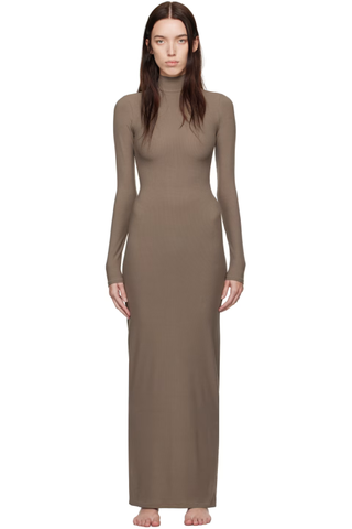 Taupe Soft Lounge Turtleneck Maxi Dress