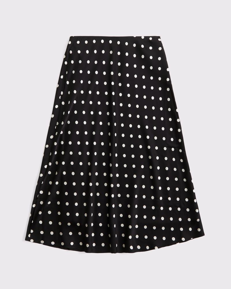High Rise Satin Lace-Hem Midi Skirt