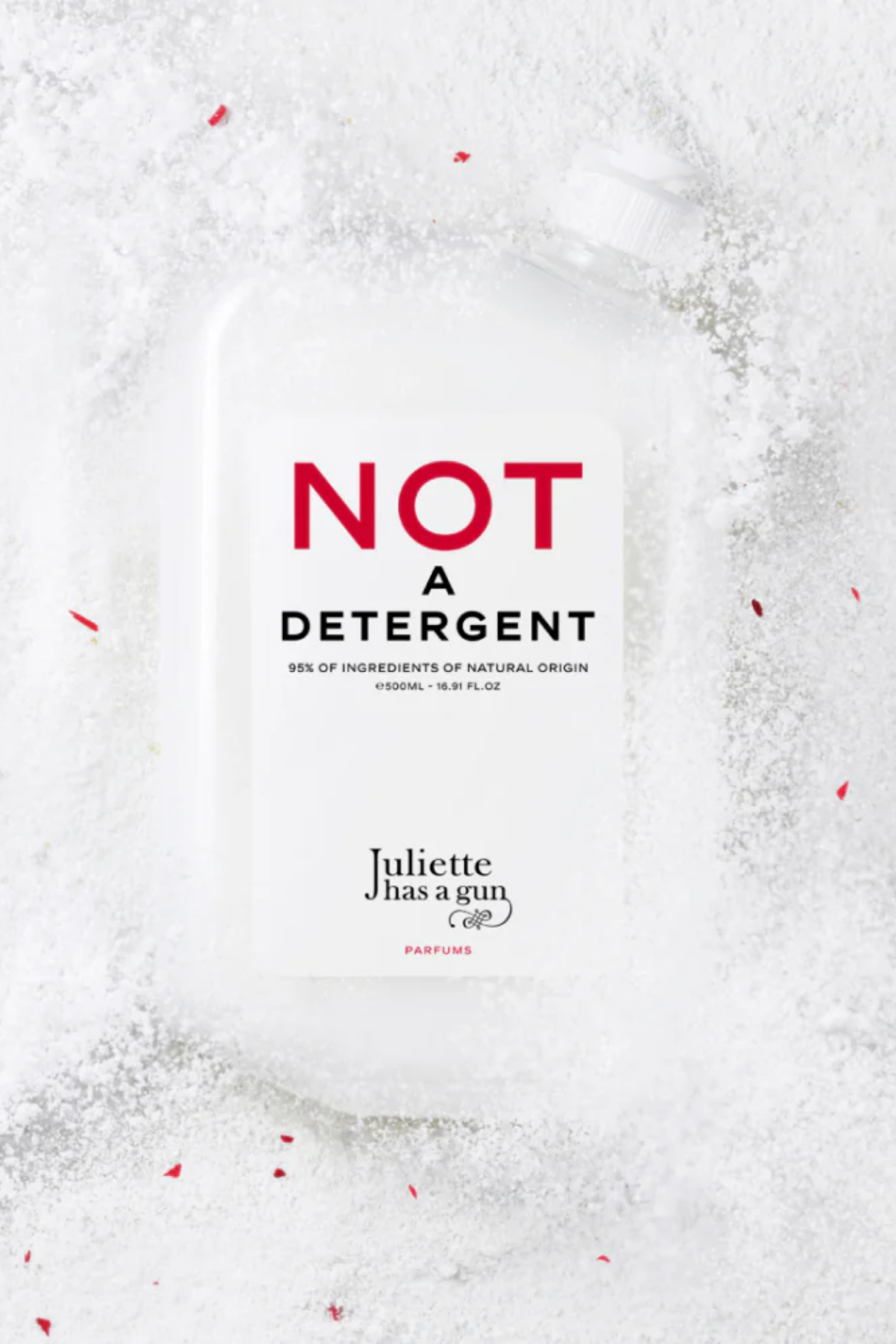 A glass bottle of laundry detergent