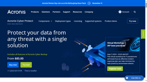 Website screenshot for Acronis Cyber Protect Cloud 