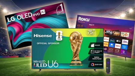 An LG, Hisense and Roku TV shown above a soccer field.