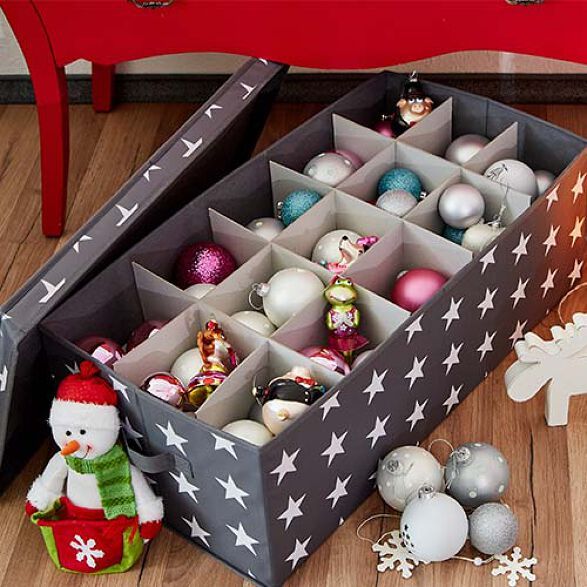 Gray Christmas Decoration Storage Box With Stars