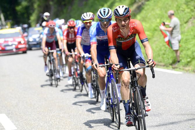 Bahrain-Merida's Matej Mohoric leads the break on stage 14 of the 2019 Tour de France