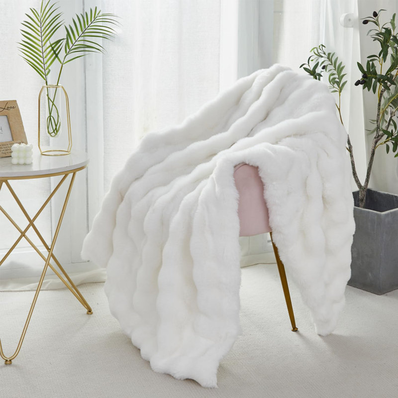 Hervey Extra Soft Fuzzy Faux Fur Throw Blanket, Thick Warm Bubble Throw for Bed Couch Sofa Faux Rabbit Fur &amp;amp; Flannel Throw Blanket &amp;amp; Reviews | Wayfair