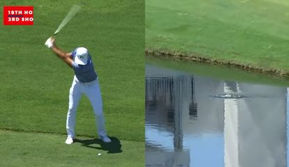 Fowler hits the ball into the water