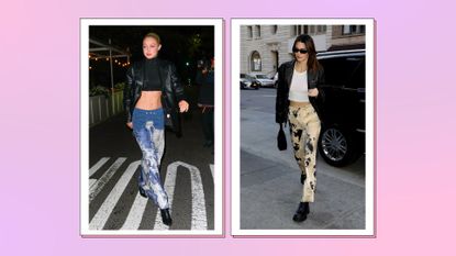 Gigi Hadid and Kendall Jenner seen wearing 'fun pant's in a pink and purple template