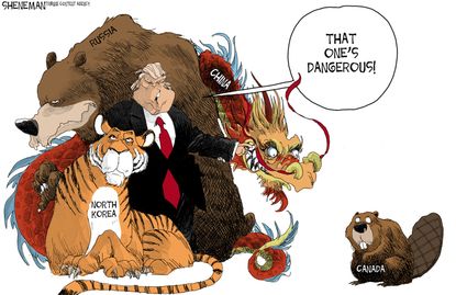 Political cartoon U.S. Trump China Russia North Korea Canada allies