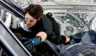 Tom Cruise hangs off of the Burj Khalifa in Mission: Impossible - Ghost Protocol.