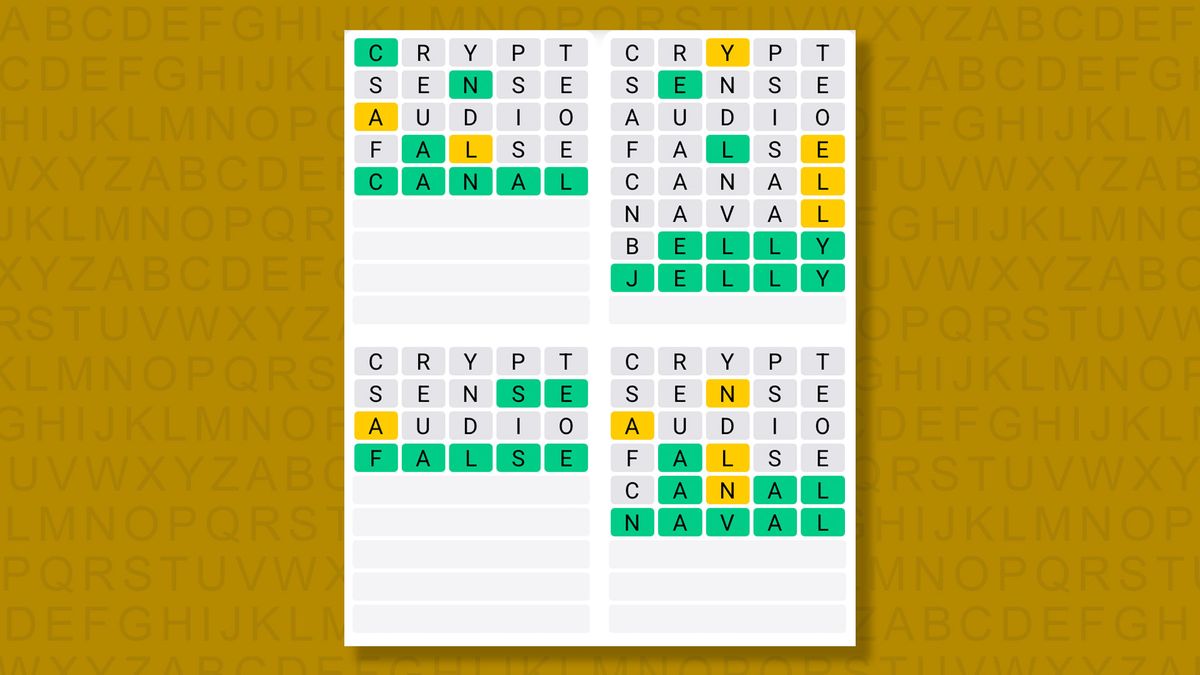 Quordle answers for game 1484 on a yellow background