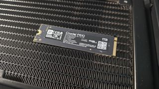 A Crucial P510 SSD installed in a gaming PC.