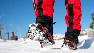 Gaiters being worn in snow