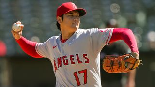 Shohei Ohtani of the Los Angeles Angels pitches against the Oakland Athletics in 2022. 