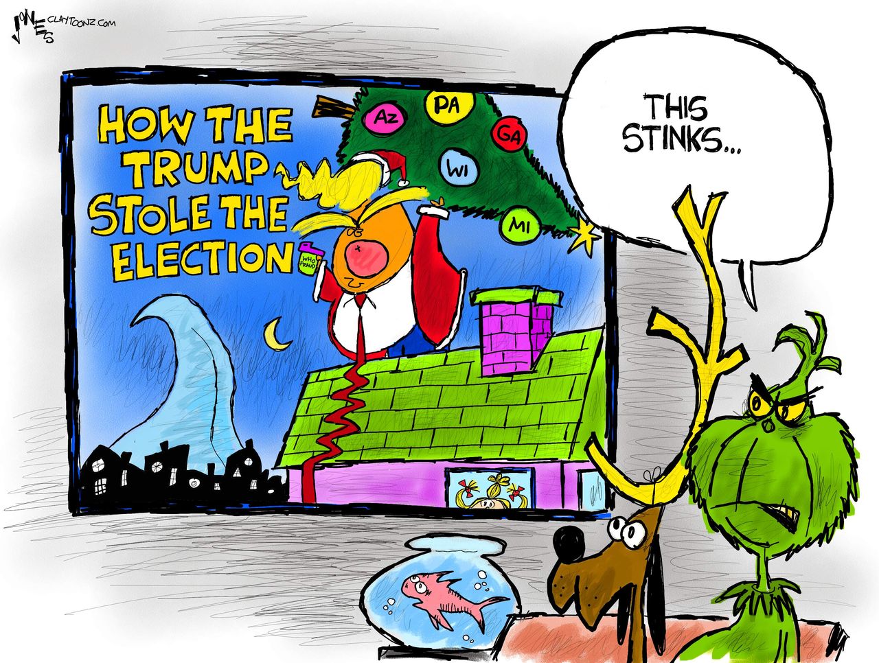 Political Cartoon U.S. Grinch Trump election steal