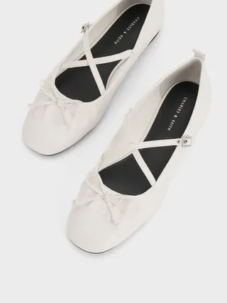 White Ballet Flats With Crross Strap
