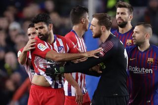 Diego Costa was sent off for Atletico Madrid