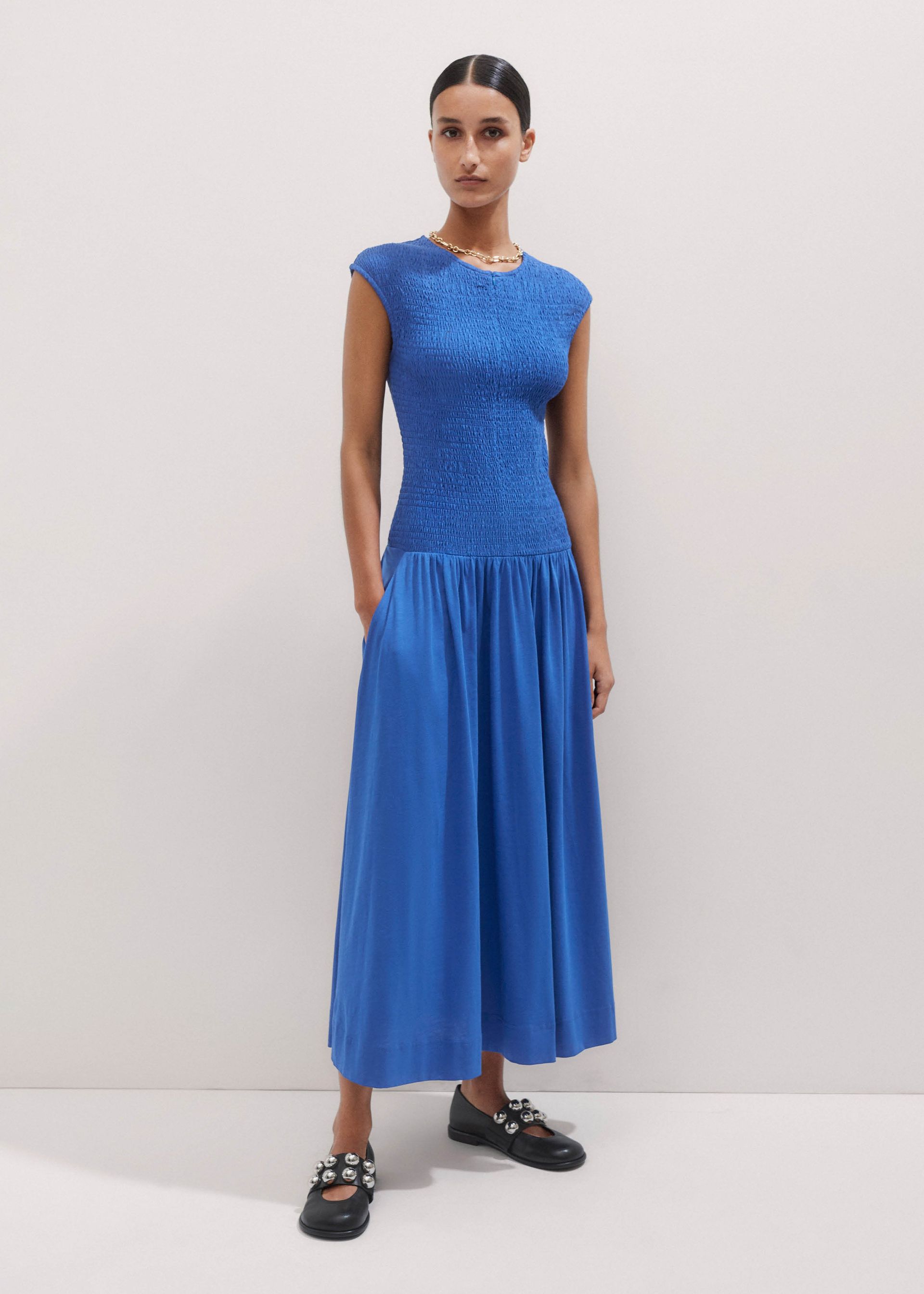 Slub Jersey Smock Bodice Maxi Dress