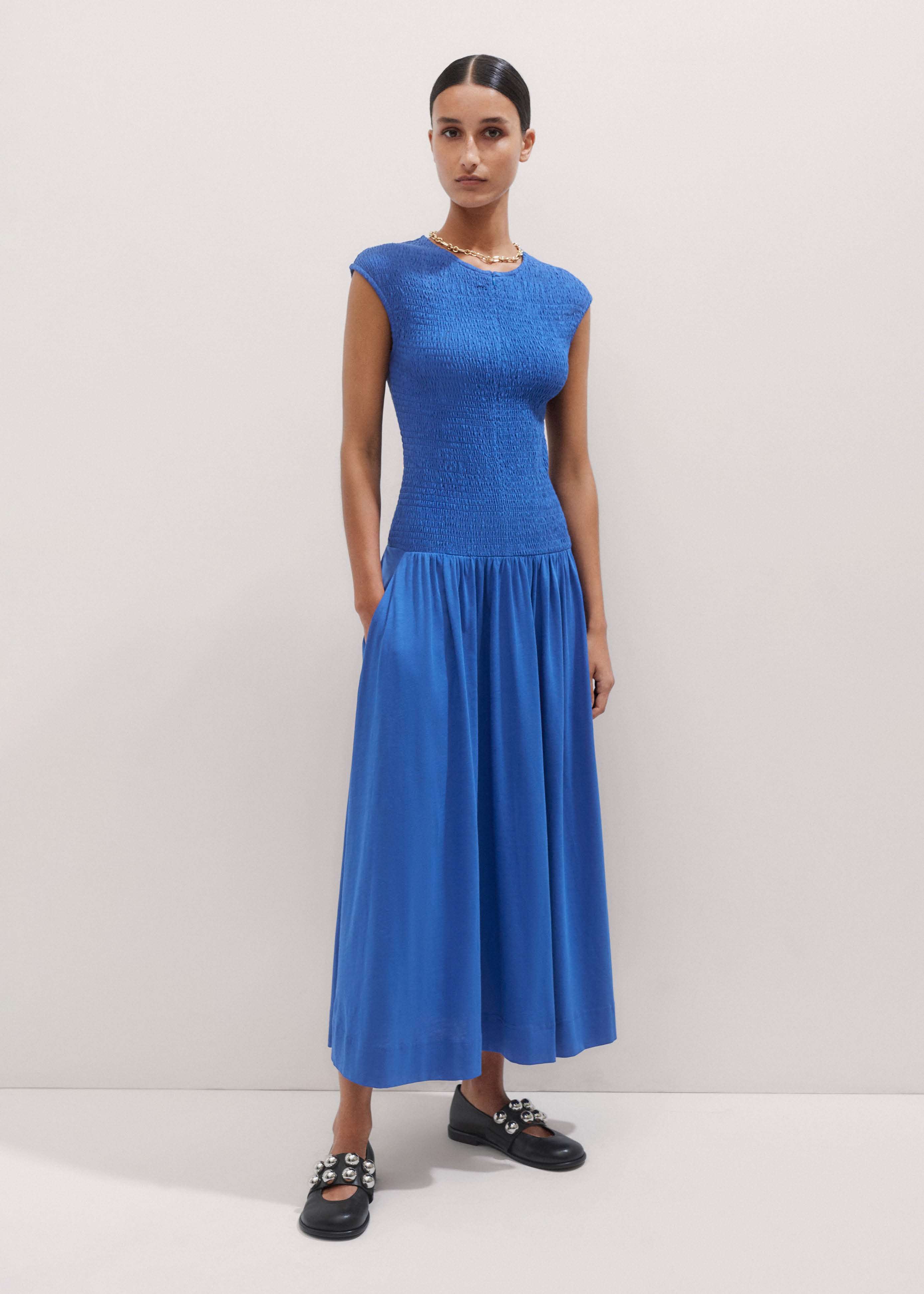 Slub Jersey Smock Bodice Maxi Dress
