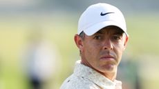 Rory McIlroy seen looking at something in the distance during the US Open