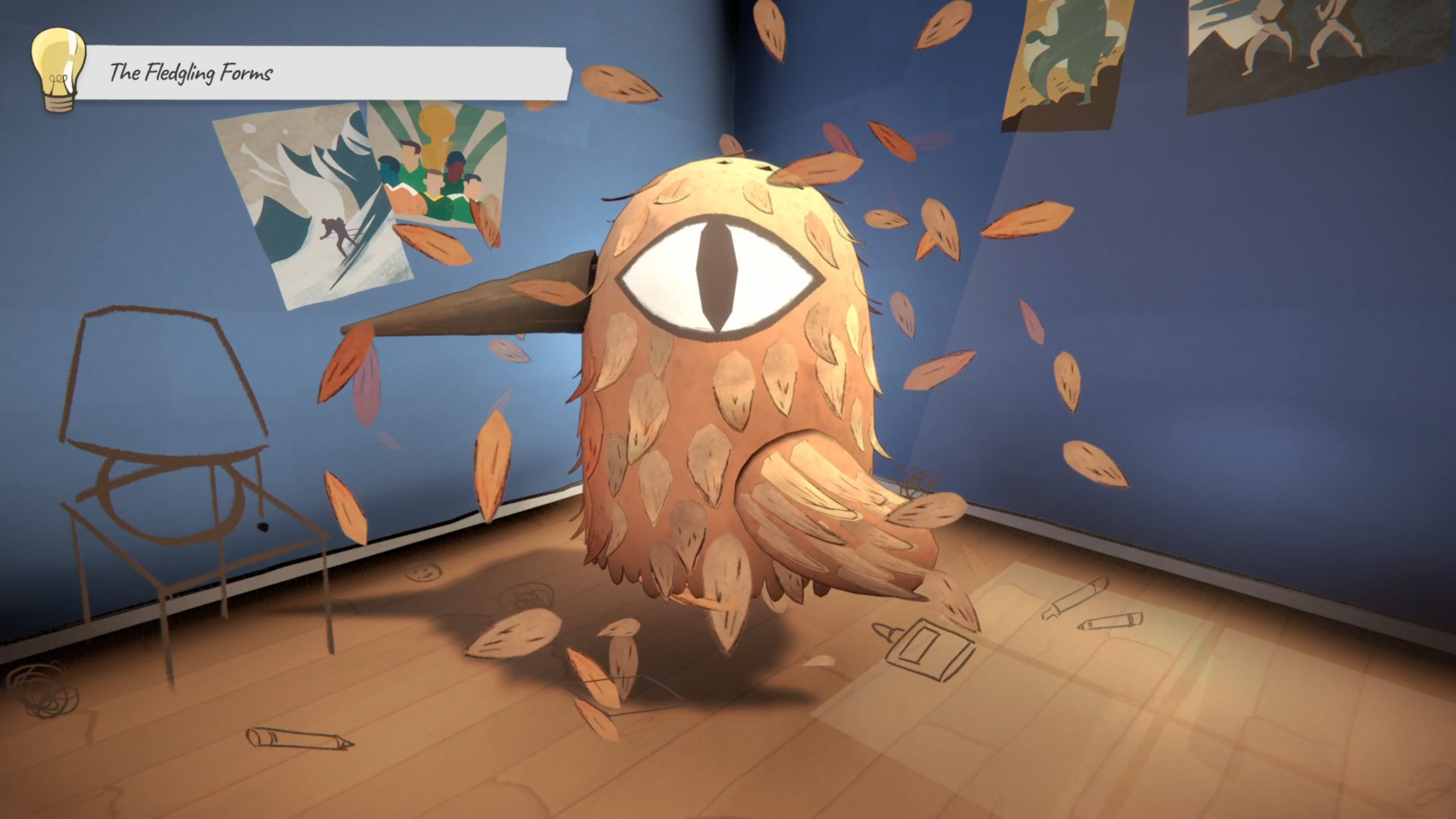 The Day I Became A Bird, an indei game make in 3D with a hand-drawn style