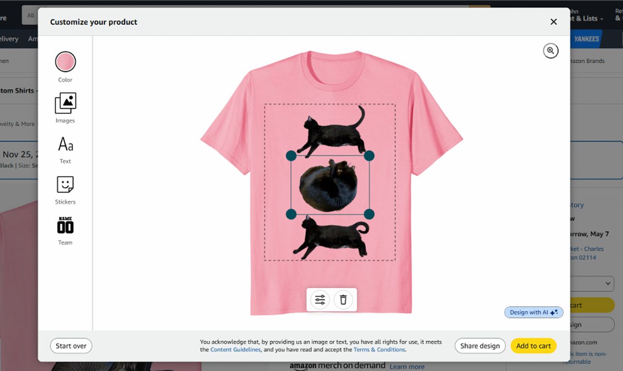 Amazon Custom T-Shirt screenshot.