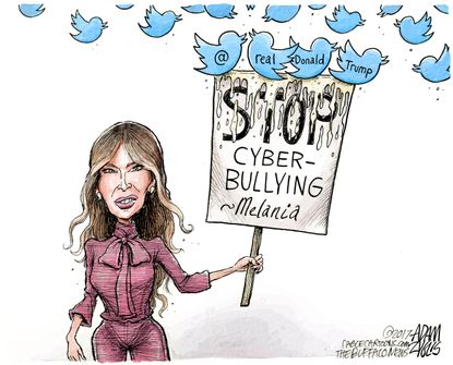 Political cartoon U.S. Trump tweets cyberbullying Melania Trump