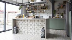 DIY kitchen island ideas: star tiles on back of island