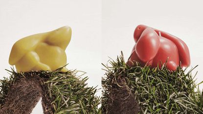 From the Year of the Rabbit collection, Loewe bunny candles in pink and yellow on tufts of grass