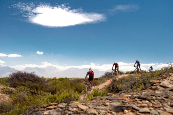 Joel Stransky leads the riders over the last singletrack