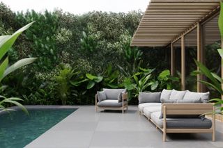 modern paving ideas: large tiles and pool Nest