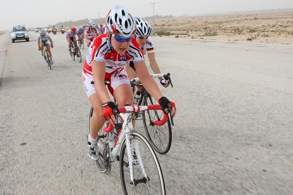 Marie Lindberg (Redsun Cycling Team) leads Germany's Angela Hennig in a small group