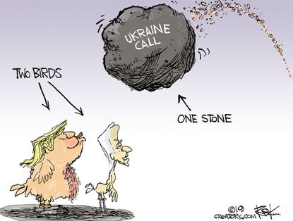 Political Cartoon U.S. Trump Biden Ukraine Two Birds One Stone