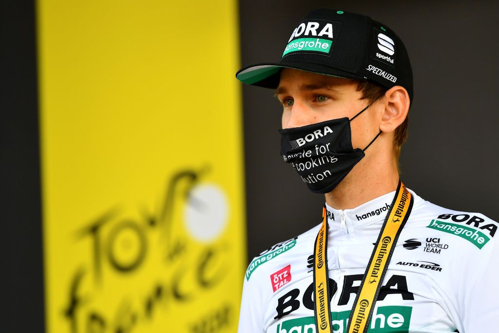 VILLARDDELANS FRANCE SEPTEMBER 15 Podium Lennard Kamna of Germany and Team Bora Hansgrohe Celebration during the 107th Tour de France 2020 Stage 16 a 164km stage from La TourDuPin to VillardDeLans 1152m Auberge de la Cte 2000 TDF2020 LeTour on September 15 2020 in VillardDeLans France Photo by Stuart FranklinGetty Images