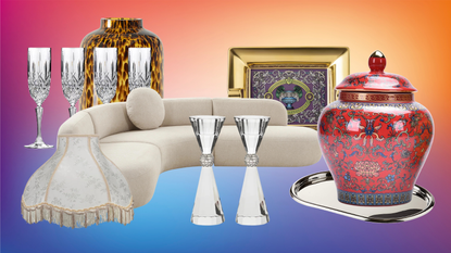 home decor items on colorful background